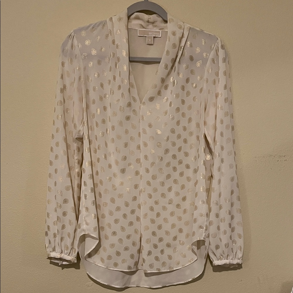 Michael Michael Kors Ivory Blouse with Metallic Leaf Detail